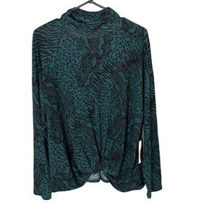 Jennifer Lopez Teal Animal Print Cowl Neck Sweater